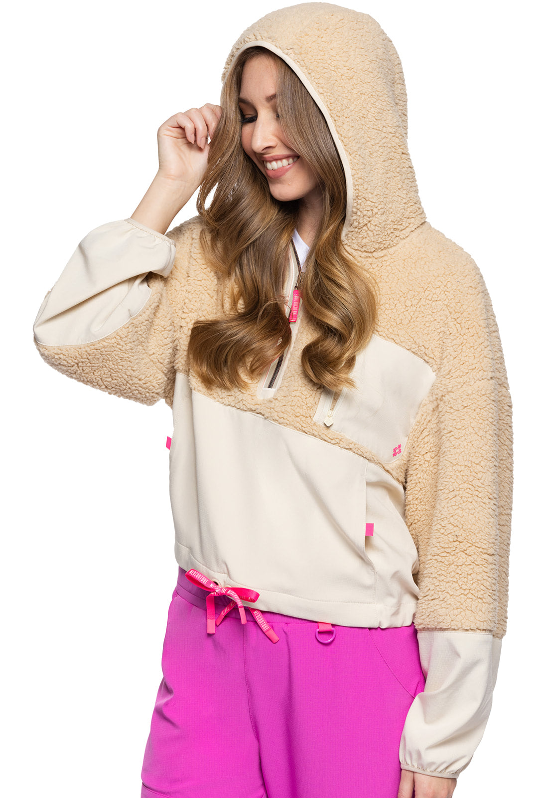 MED COUTURE TWO TONED SHERPA HOODED PULLOVER