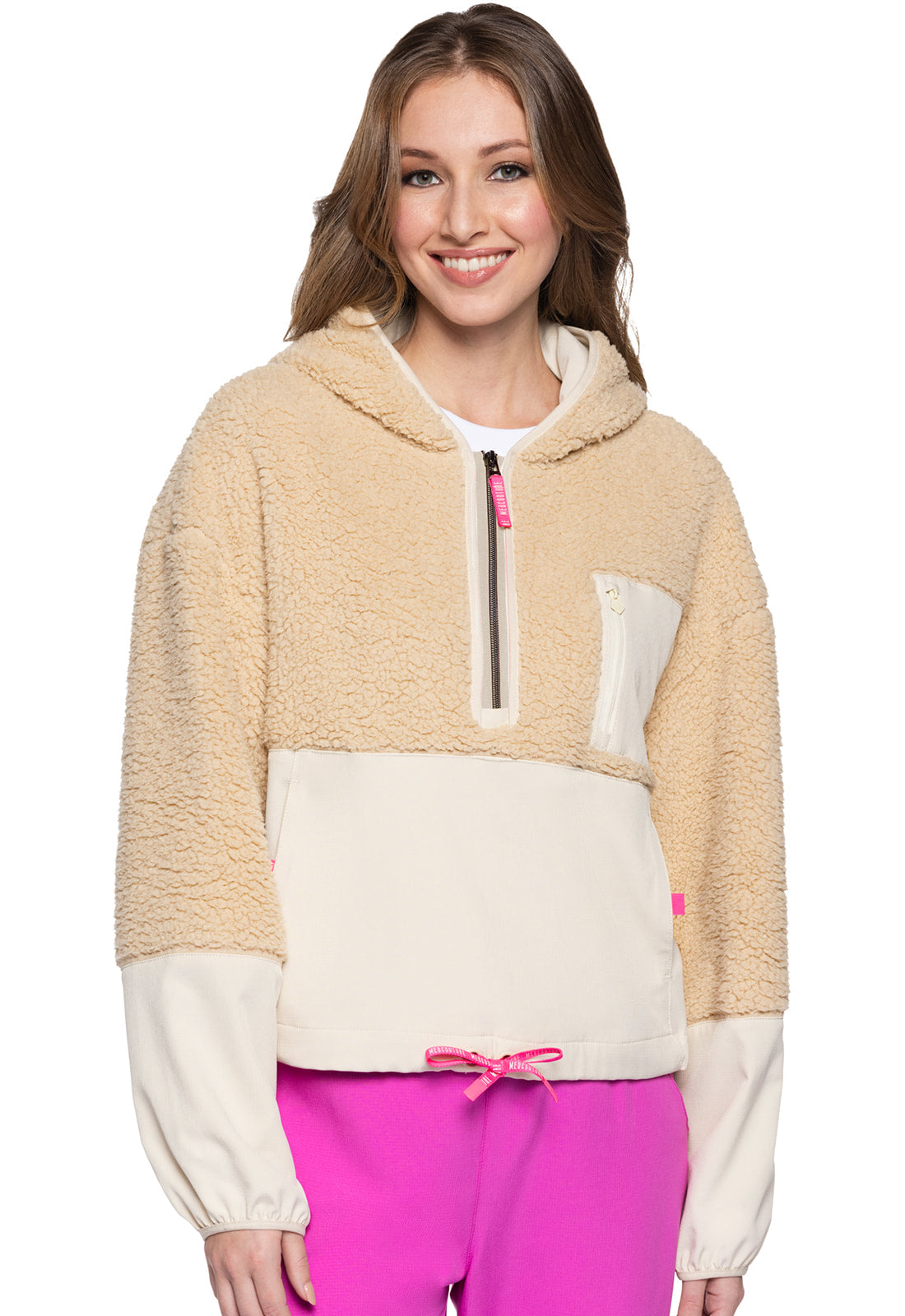 MED COUTURE TWO TONED SHERPA HOODED PULLOVER