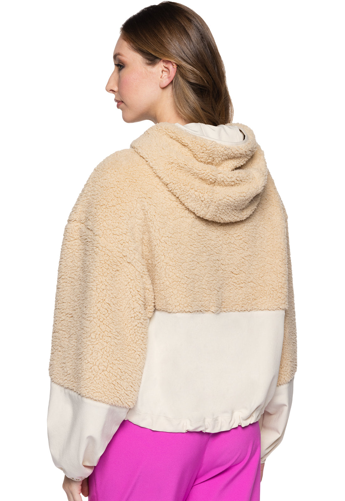 MED COUTURE TWO TONED SHERPA HOODED PULLOVER